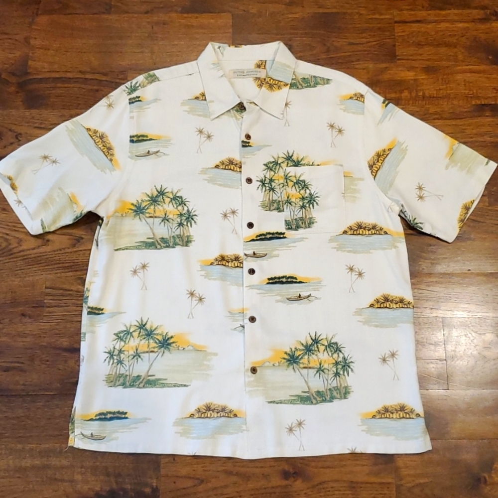 Mens Island Republic silk island print button down shirt size XL